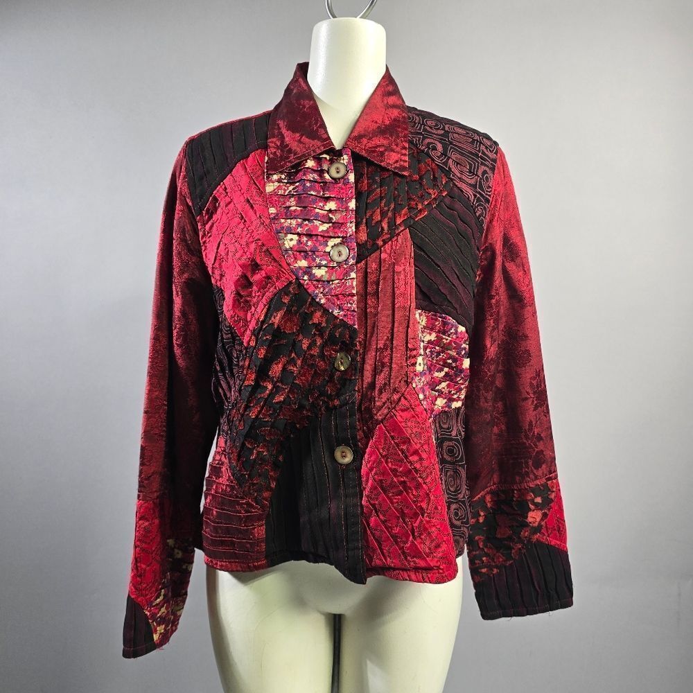 Elegant Red Patchwork Blazer R10